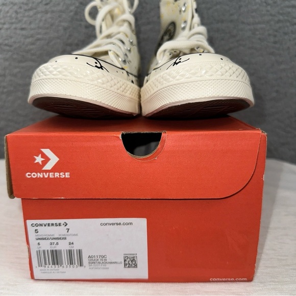 Converse Shoes Womens 7 Mens 5 Off-White Paint Splatter Chuck 70 Hi Sneakers NEW - Picture 2 of 9
